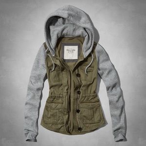 Abercrombie and Fitch Gray and Olive Hoodie Jacket